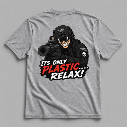 It's Only Plastic Relax! Dead Rag Airsoft T Shirt Grey