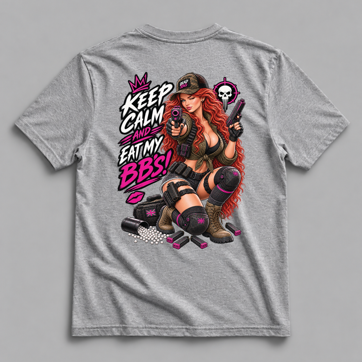 Keep Calm and Eat my BB's Dead Rag Airsoft T Shirt Grey