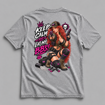 Keep Calm and Eat my BB's Dead Rag Airsoft T Shirt Grey