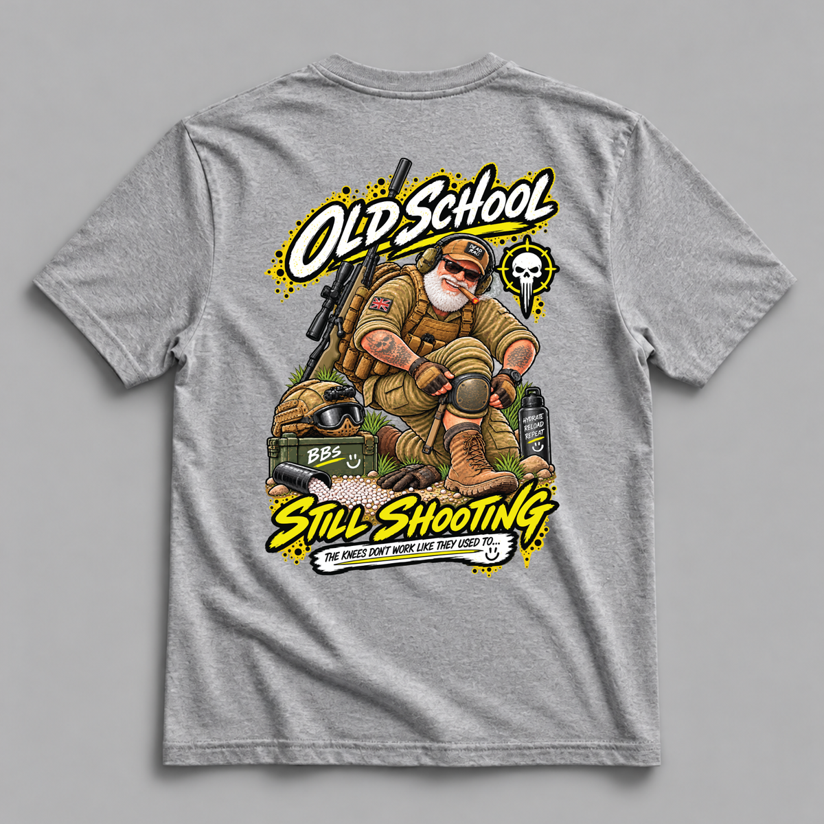 Old School Still Shooting Dead Rag Airsoft T Shirt Grey