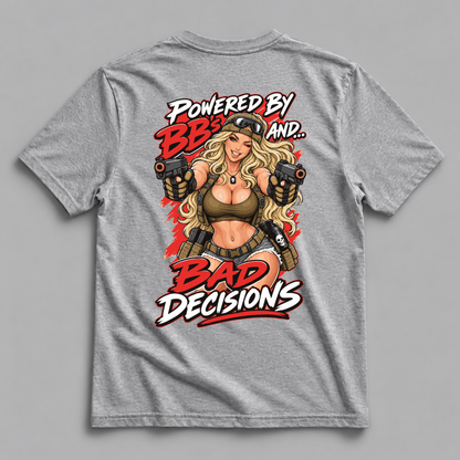 Powered by BB's and Bad Decisions Dead Rag Airsoft T Shirt Grey