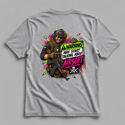 Warning May Start Talking About Airsoft Dead Rag Airsoft T Shirt Grey